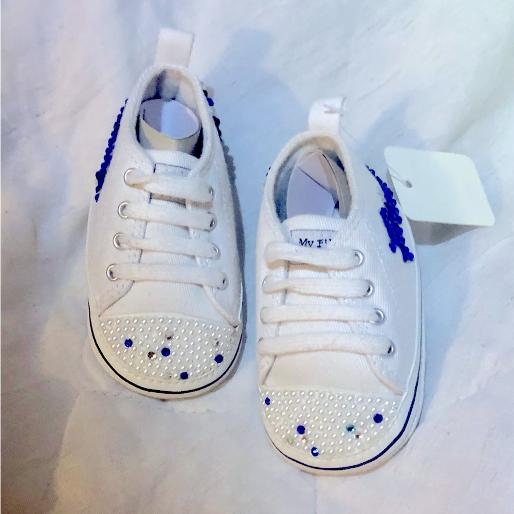 Newborn Christening Baptism Baby Boy Custom Bling Soft Shoes - Picture 2 of 7